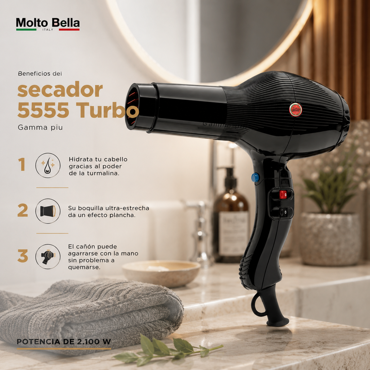 Secador de Cabello Turbo 5555 Profesional | Potente y de Alto Rendimiento