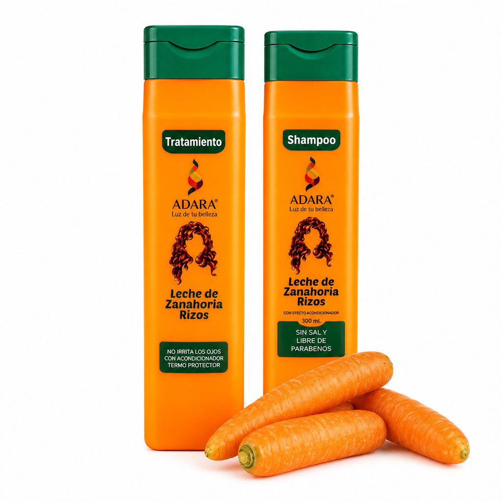 Combo Shampoo y Tratamiento Leche de Zanahoria Adara | Cabello Rizado