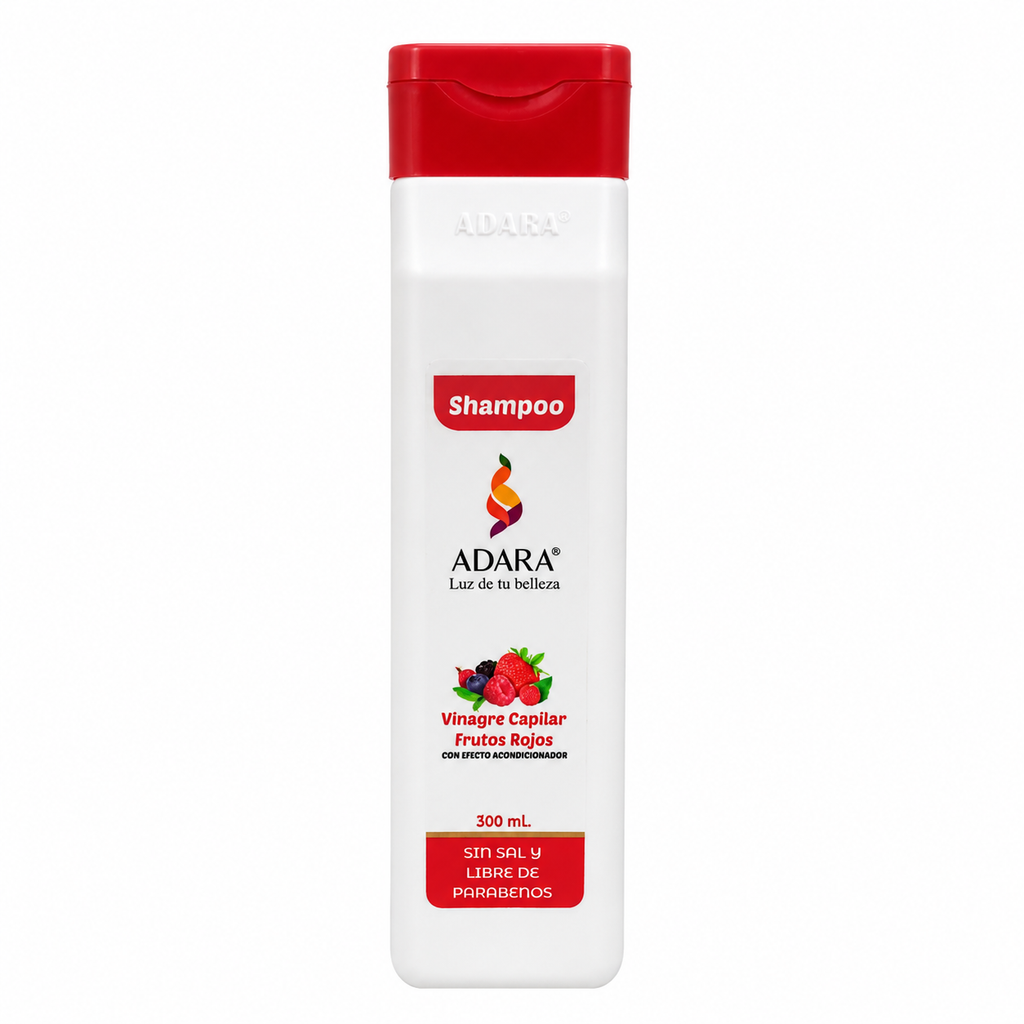 Shampoo Anticaspa Vinagre Capilar Frutos Rojos Adara Control Resequedad y Caspa