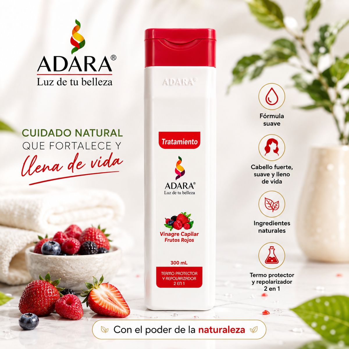 Tratamiento Vinagre Capilar Frutos Rojos Adara Control de Caspa Cuidado Capilar
