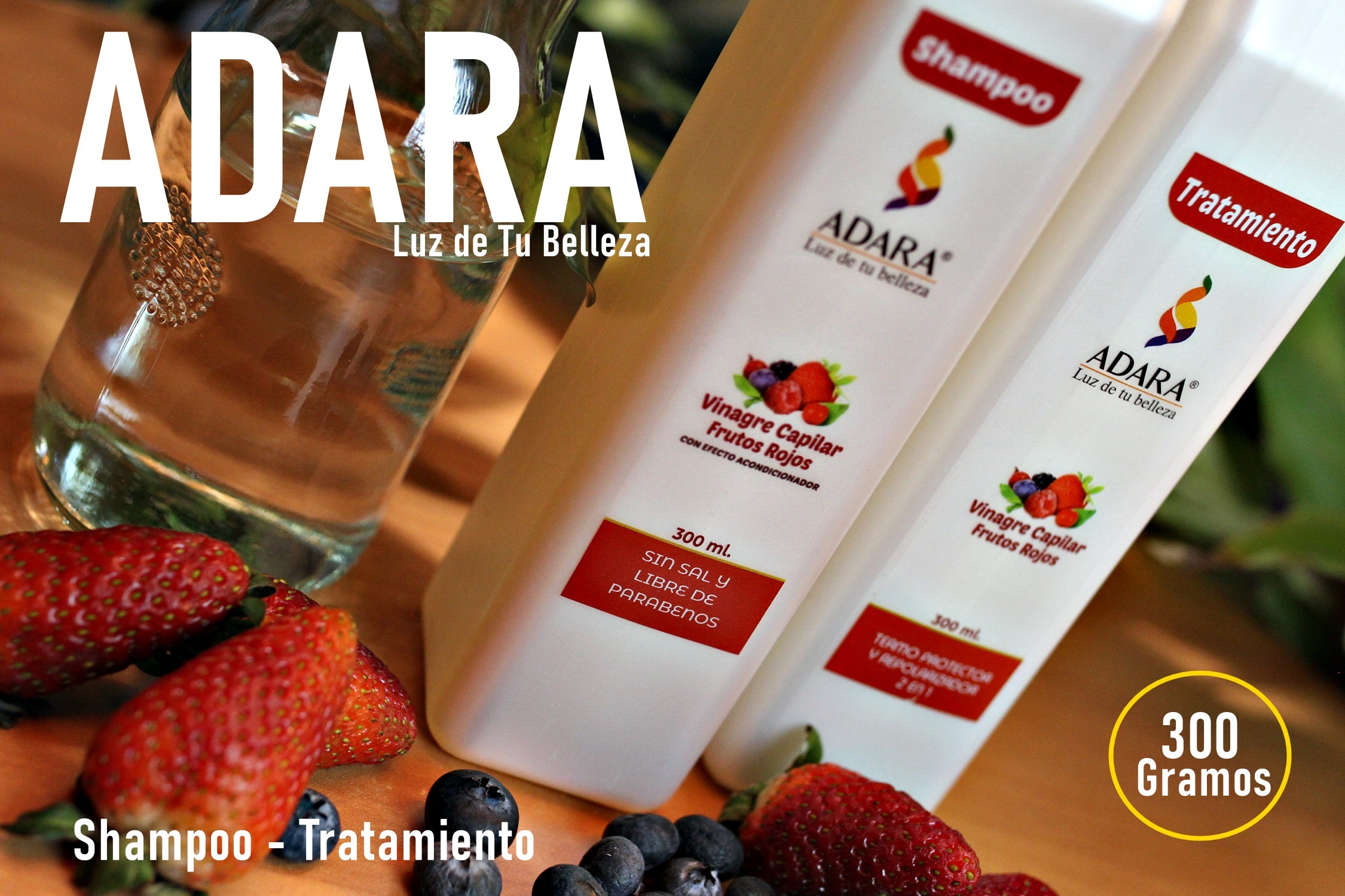 Combo - Shampoo y Tratamiento Adara Vinagre Capilar Frutos Rojos