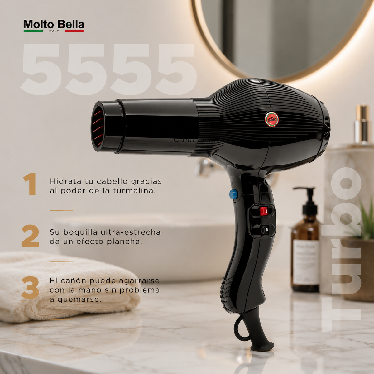 Secador de Cabello Turbo 5555 Profesional | Potente y de Alto Rendimiento