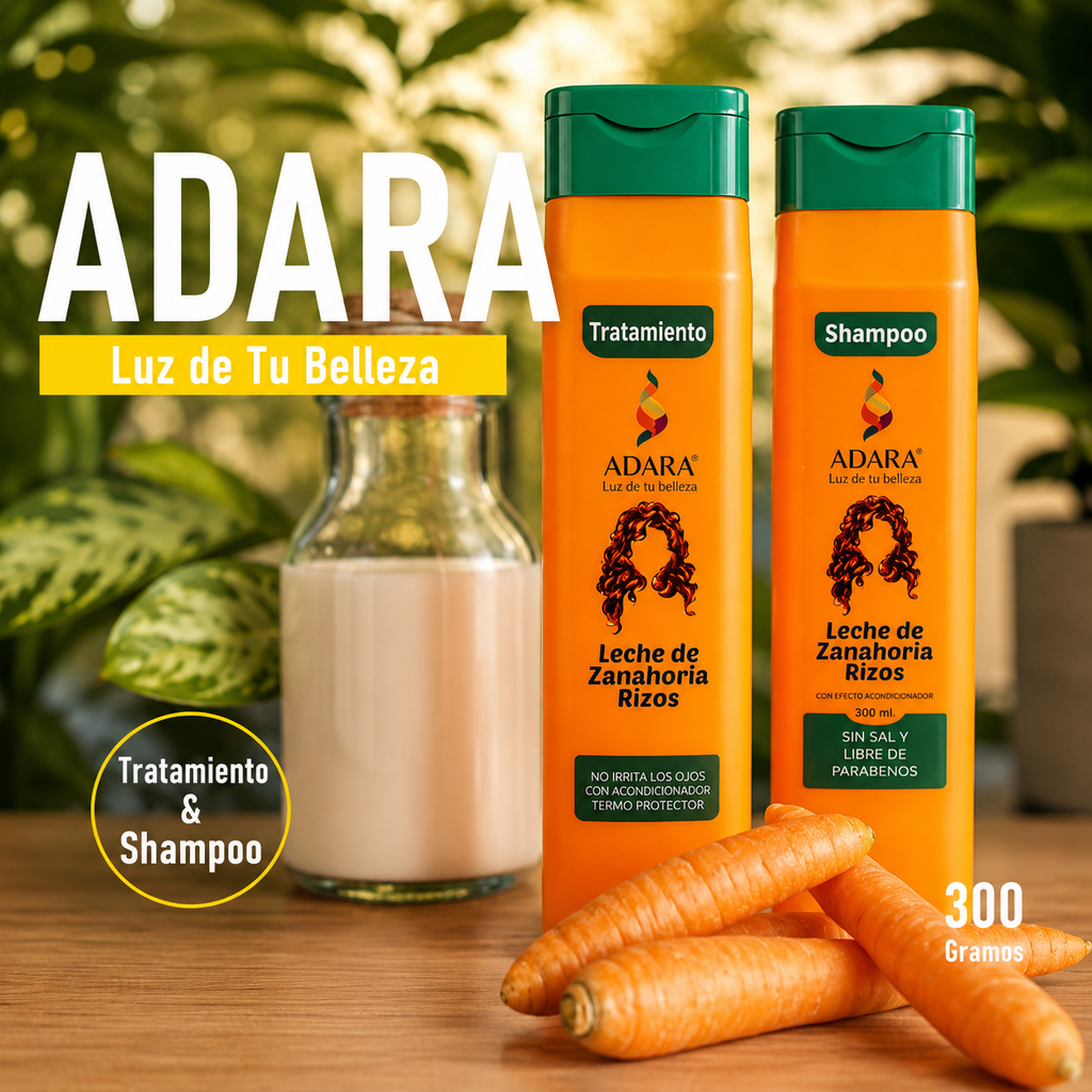 Combo Shampoo y Tratamiento Leche de Zanahoria Adara | Cabello Rizado