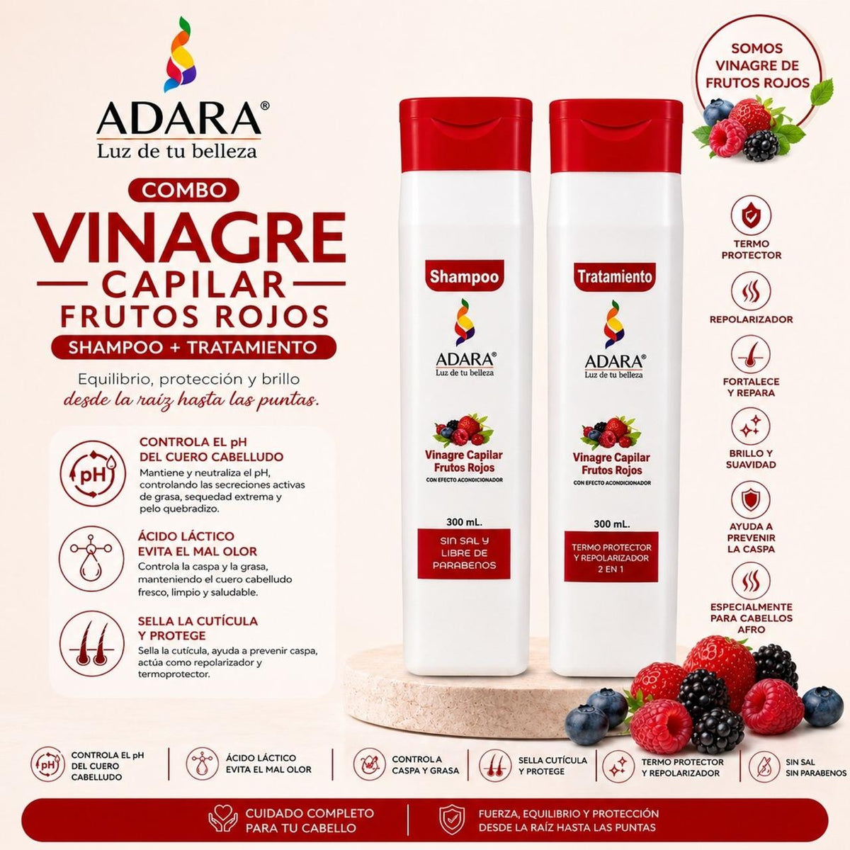 Combo Shampoo y Acondicionador Vinagre Capilar Control Caspa | ADARA