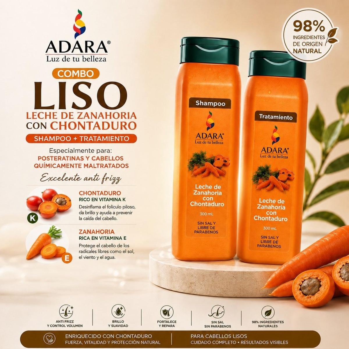 Combo Leche de Zanahoria para Cabello Liso | ADARA