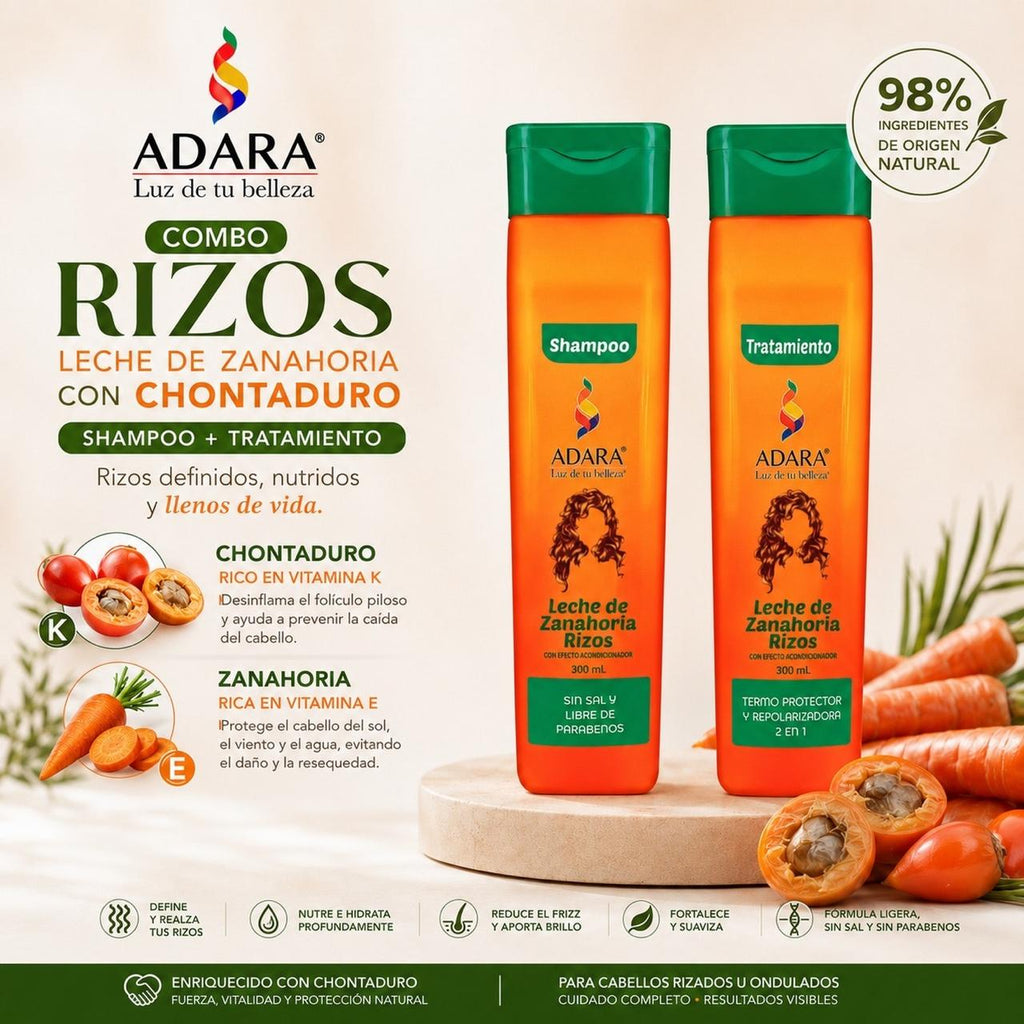 Combo Shampoo y Tratamiento Leche de Zanahoria Adara | Cabello Rizado